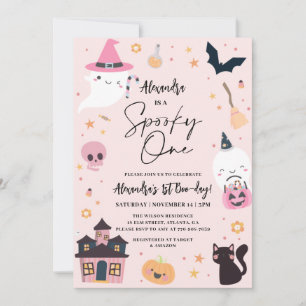 Pink Halloween 1st Birthday Invitation