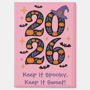 Pink Halloween 2026 Pumpkins Witch Hat Spooky Magnet