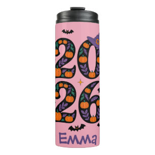 Pink Halloween 2026 Pumpkins Witch Hat Spooky Thermal Tumbler