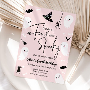 Pink Halloween 4th birthday Four-ever spooky Invitation