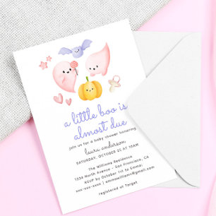 Pink Halloween A Little Boo Almost Due Baby Shower Invitation