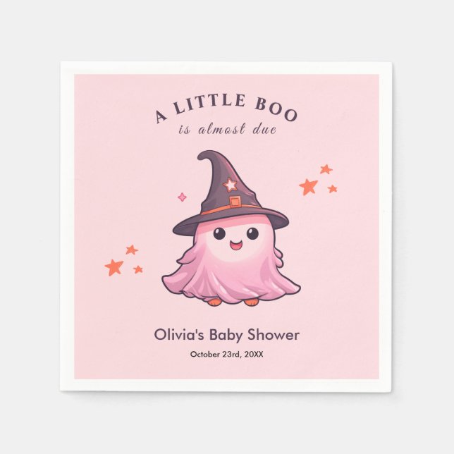 Pink Halloween A Little Boo Baby Shower  Napkin (Front)