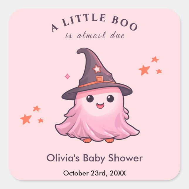 Pink Halloween A Little Boo Baby Shower  Square Sticker (Front)