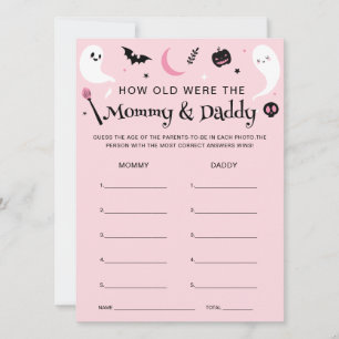 Pink Halloween Baby Shower Age Guesing Game Card