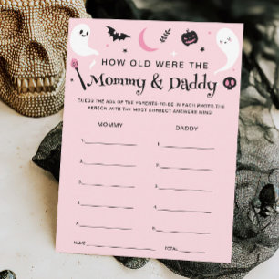 Pink Halloween Baby Shower Age Guesing Game Card