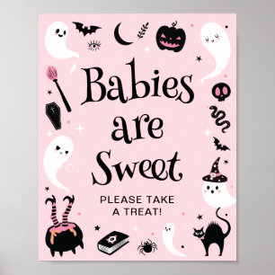 Pink Halloween Baby Shower Babies are Sweet Favour Poster