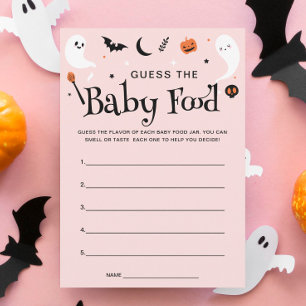 Pink Halloween Baby Shower Baby Food Game Card