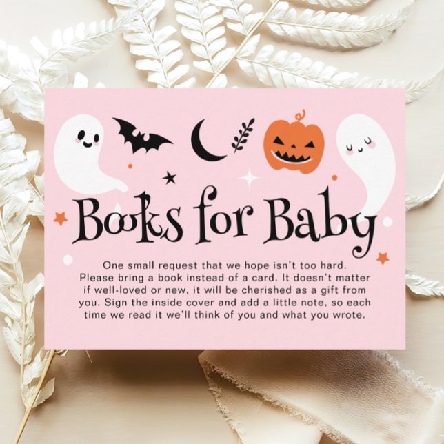 Pink Halloween Baby Shower Books for Baby Enclosure Card (Creator Uploaded)