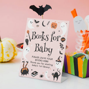 Pink Halloween Baby Shower Books for Baby  Pedestal Sign