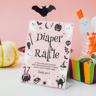 Pink Halloween Baby Shower Diaper Raffle Pedestal Sign