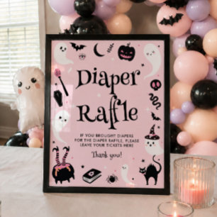 Pink Halloween Baby Shower Diaper Raffle Poster