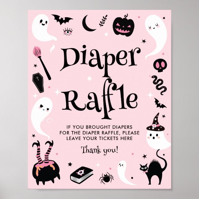 Pink Halloween Baby Shower Diaper Raffle  Poster (Front)