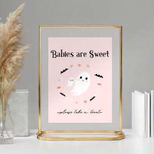 Pink Halloween Baby shower favour sign, Little Boo Poster