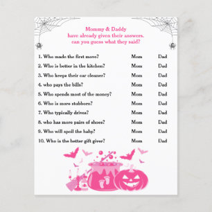 Pink Halloween Baby Shower Game Guess Who Mum, Dad