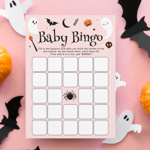 Pink Halloween Baby Shower Girl Bingo Game Card