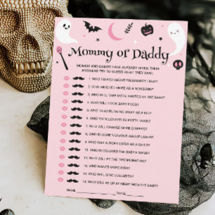 Pink Halloween Baby Shower Guess Who Game Card
