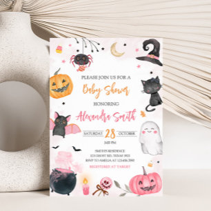 Pink Halloween Baby Shower  Invitation