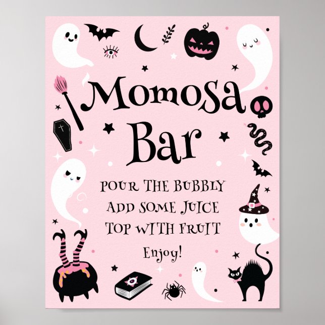 Pink Halloween Baby Shower Momosa Bar Poster (Front)