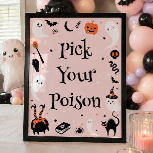 Pink Halloween Baby Shower Pick Your Poison Drink Poster