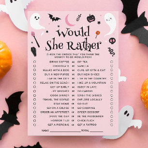 Pink Halloween Baby Shower Would She Rather Card