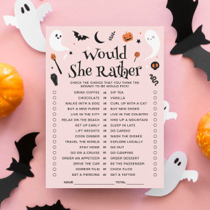 Pink Halloween Baby Shower Would She Rather Card