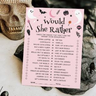 Pink Halloween Baby Shower Would She Rather Card