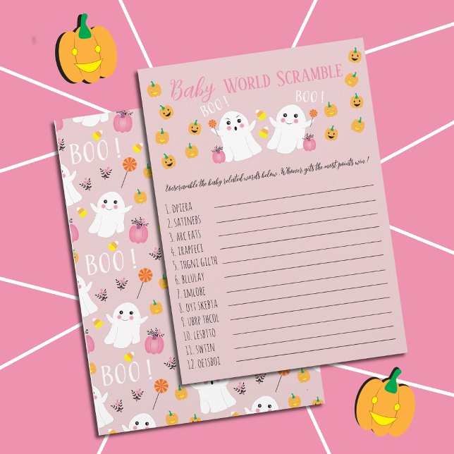 Pink Halloween Baby Word Scramble Baby Shower Game Invitation (Creator Uploaded)