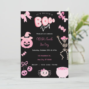 Pink Halloween Birthday Girl Cute Boo Day  Invitation