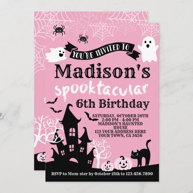 Pink Halloween Birthday Invitation (Front/Back)