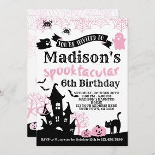 Pink Halloween Birthday Invitation