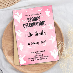 Pink Halloween Birthday Invitations