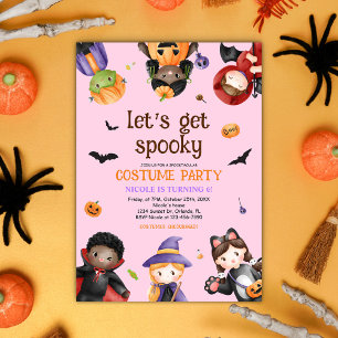 Pink Halloween Birthday Party Costume Cute Kids Invitation