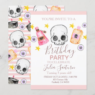 Pink Halloween birthday party girl invitation
