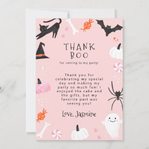 Pink Halloween Birthday Party Thank Boo Thank You Card