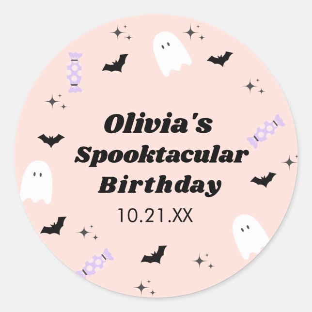 Pink Halloween Birthday Spooktacular Classic Round Sticker (Front)