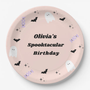 Pink Halloween Birthday Spooktacular Paper Plate