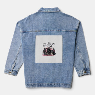 Pink Halloween Black Cat Spell Books Potions Witch Denim Jacket