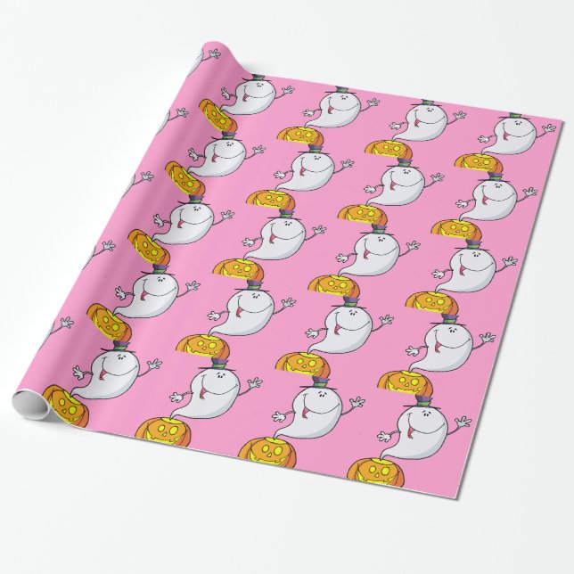 Pink Halloween Cartoon Girly Gifts Wrapping Paper (Unrolled)