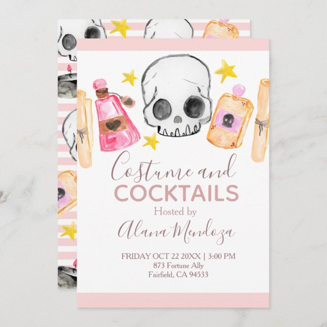 Pink Halloween costumes and cocktail party invite (Front/Back)