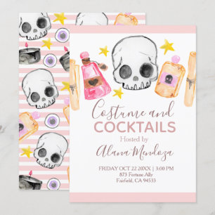 Pink Halloween costumes and cocktail party invite