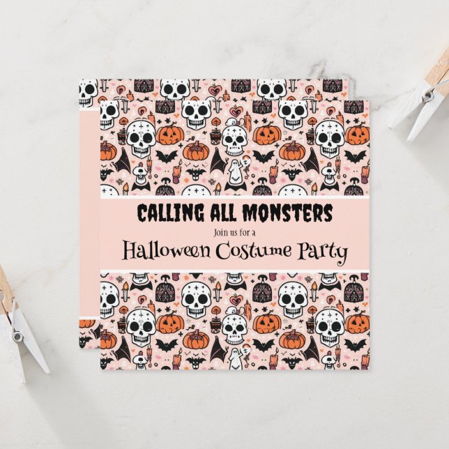 Pink Halloween Custom Birthday Party Invitation (Front/Back In Situ)