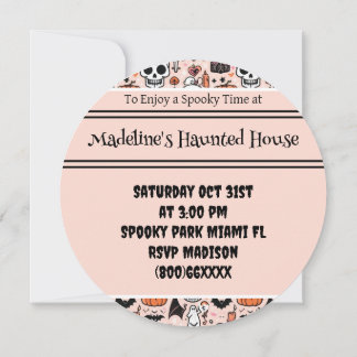 Pink Halloween Custom Haunted House Party Invitation