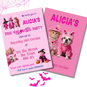 Pink Halloween cute animal Spooky invite