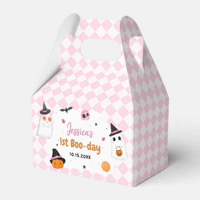 Pink Halloween Cute Ghost 1st Birthday Favour Box (Front Side)