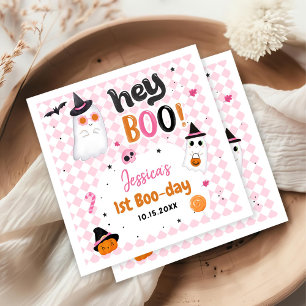 Pink Halloween Cute Ghost 1st Birthday Napkin