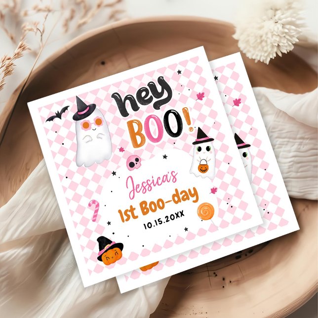 Pink Halloween Cute Ghost 1st Birthday Napkin (Creator Uploaded)