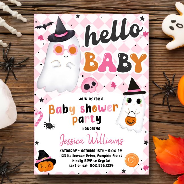 Pink Halloween Cute Ghost Baby Shower Invitation (Creator Uploaded)