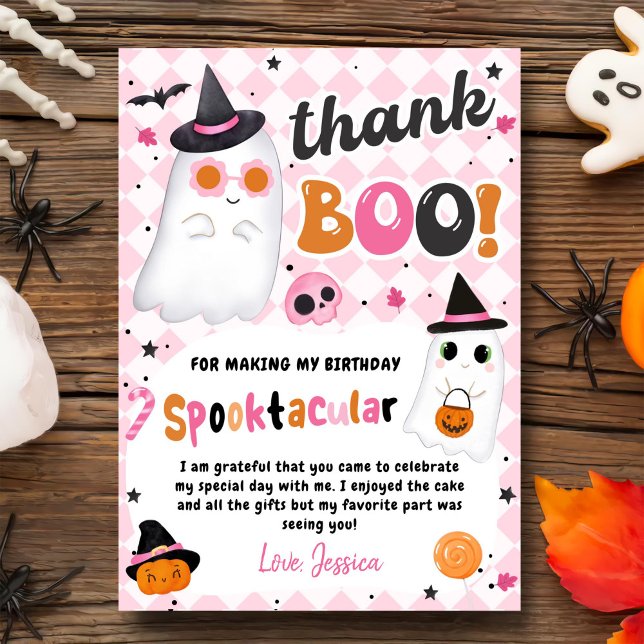 Pink Halloween Cute Ghost Birthday  Thank You Card (Creator Uploaded)