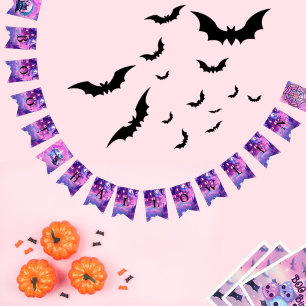 Pink halloween cute magical bewitched cat  bunting 
