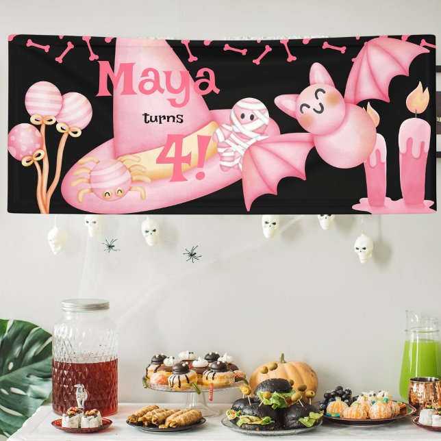 Pink halloween cute witches hat birthday banner (Witches brew and everything cute for a pink halloween bash
)